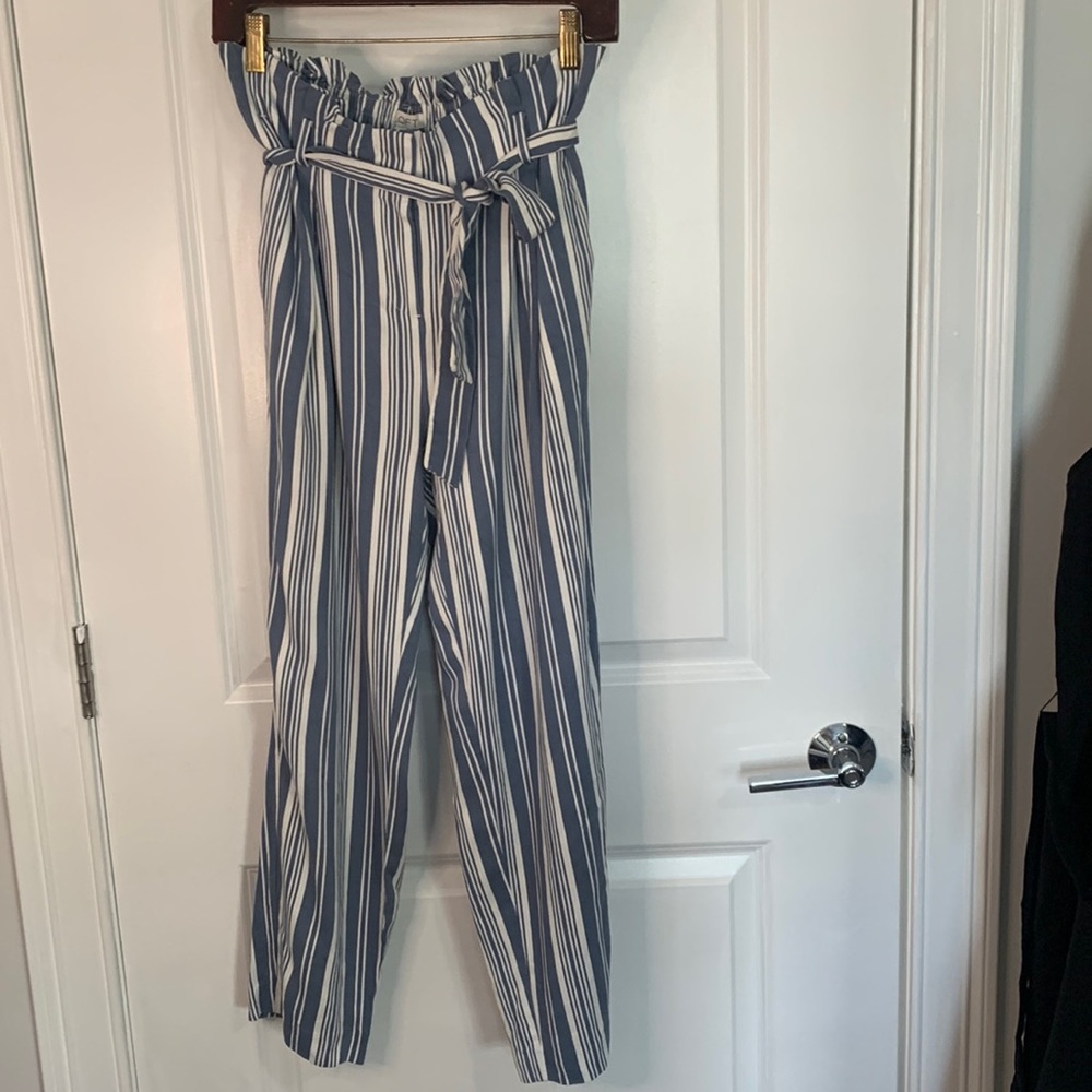 Paper bag striped pants